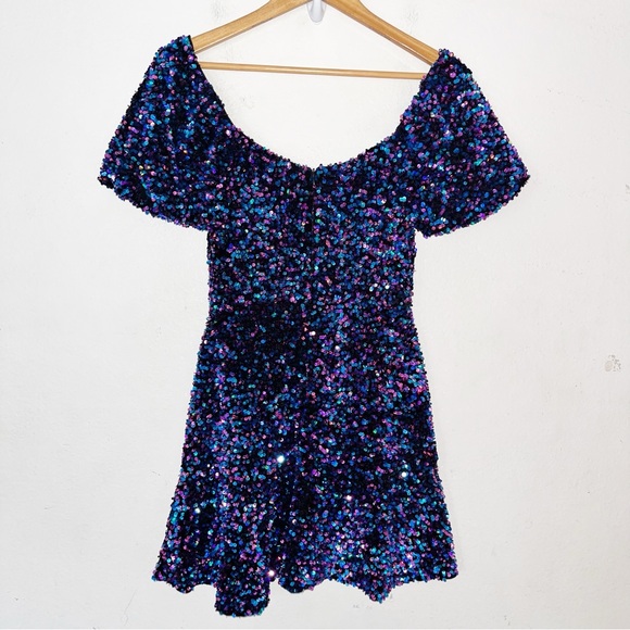 Zara blue and purple sequin mini dress Sz S - Picture 11 of 16